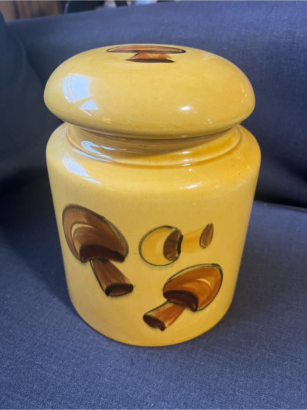 MCM 1969 Los Angeles Potteries No. 701
Yellow Mushroom Canister  7.5 inches Tall